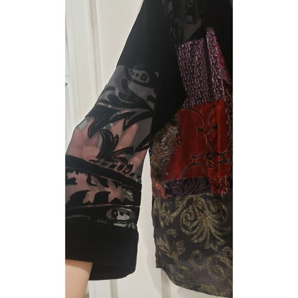 VINTAGE Chico's Kimono 3 Extra Large  Black Silk Blend Velvet Burnout Patchwork - Picture 11 of 12